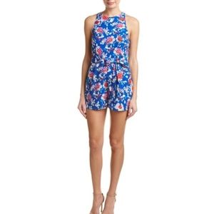 Yumi Kim Romper Medium Blue Floral Liz Wrap Tie Waist Pockets